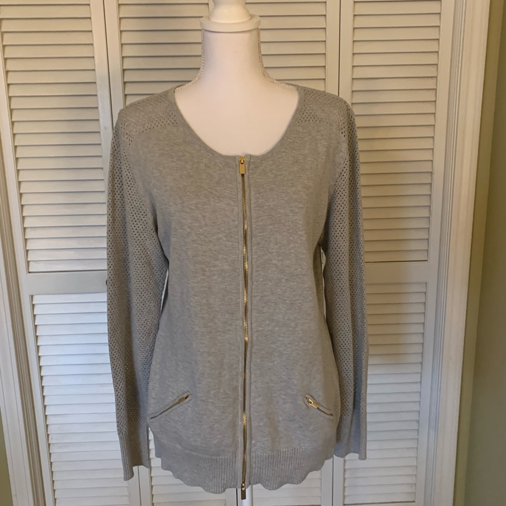 Heine Cotton Silk Blend Gray Zip-Up Women's Cardigan Sweater Size 12